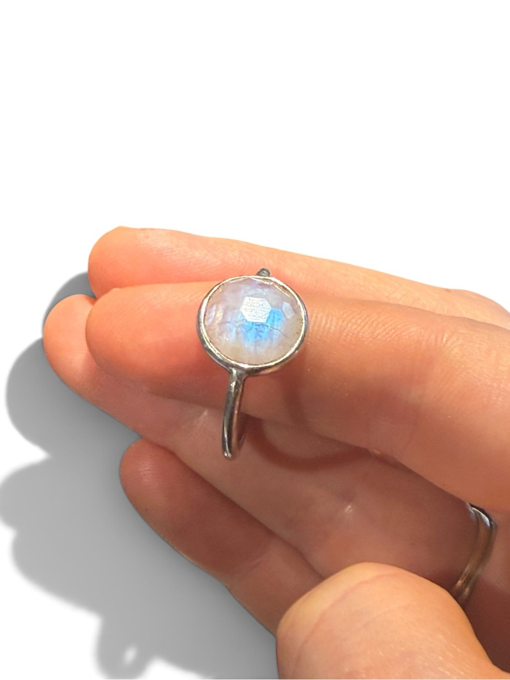Sterling Silver Moonstone Ring - Iridescent Blue Glow